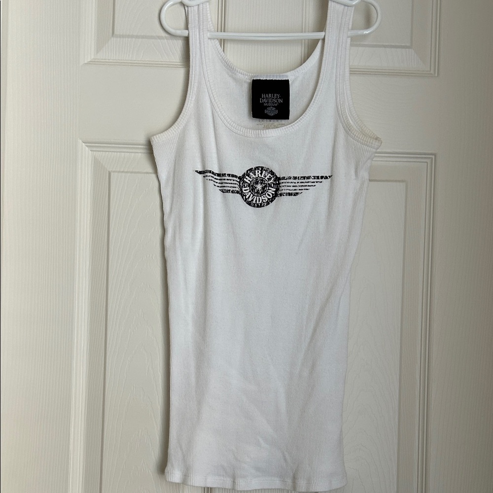 Harley-Davidson White Ribbed Tank with Black Wing Logo